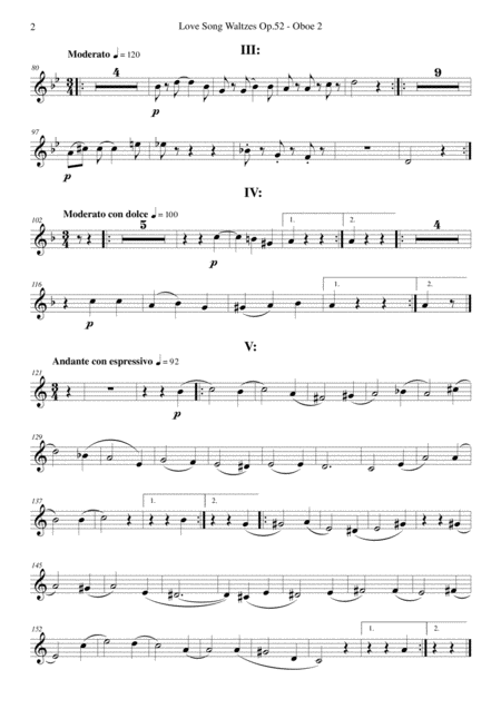 Brahms Love Song Waltzes Op 52 For Choir And Chamber Orchestra Oboe 2 Page 2