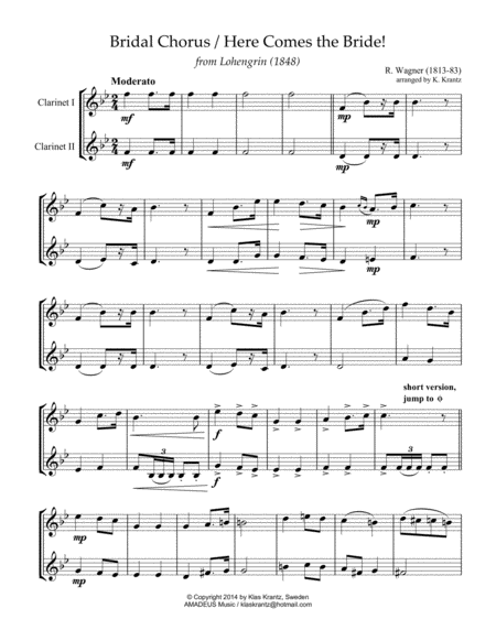 Bridal Chorus Here Comes The Bride For Clarinet In Bb Duet Ab Major Page 2