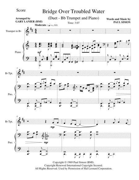 Bridge Over Troubled Water For Bb Trumpet And Piano Page 2