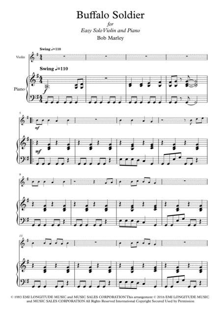 Buffalo Soldier For Easy Solo Violin And Piano Page 2