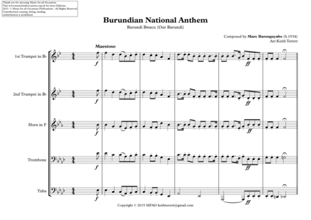 Burundian National Anthem Burundi Bwacu Our Burundi For Brass Quintet Page 2