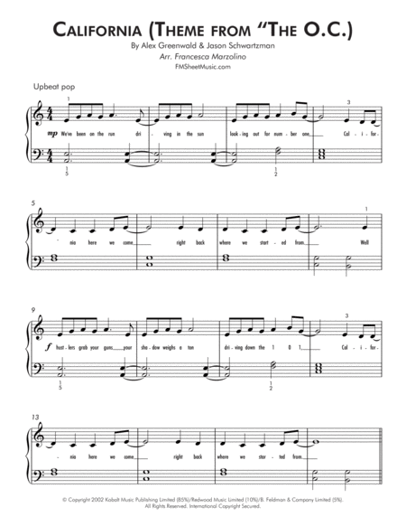 California Theme From The Oc Easy Piano Page 2