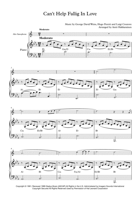Cant Help Falling In Love Alto Saxophone Piano Page 2