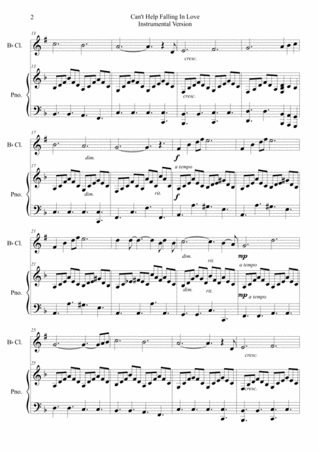 Cant Help Falling In Love Instrumental Version For Clarinet Piano Page 2