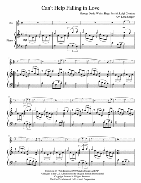 Cant Help Falling In Love Oboe And Piano Page 2