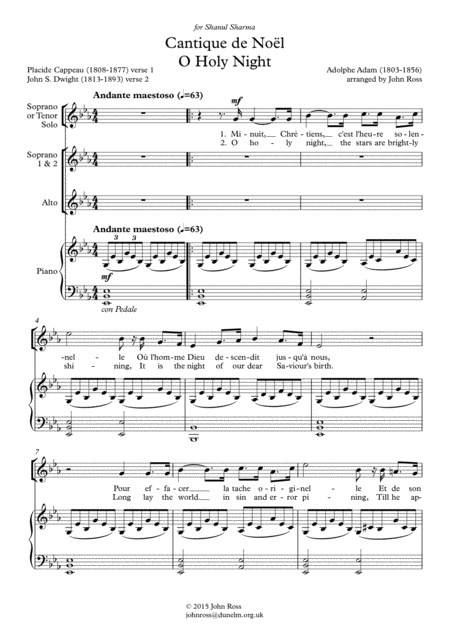 Cantique De Nol O Holy Night Soprano Or Tenor Soloist Ssa Choir Piano Page 2