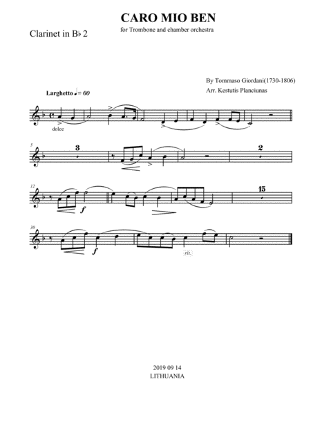 Caro Mio Ben For Trombone And Chamber Orchestra Page 2