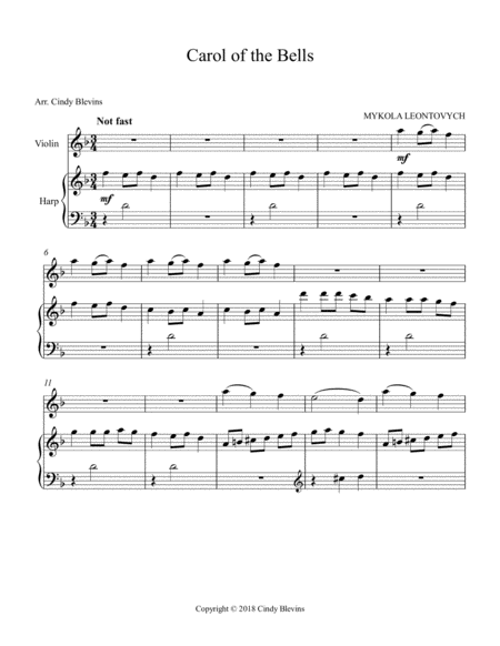 Carol Of The Bells Arranged For Harp And Violin Page 2