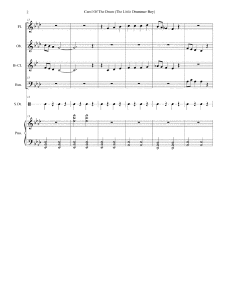 Carol Of The Drum The Little Drummer Boy For Woodwind Quartet And Piano Page 2