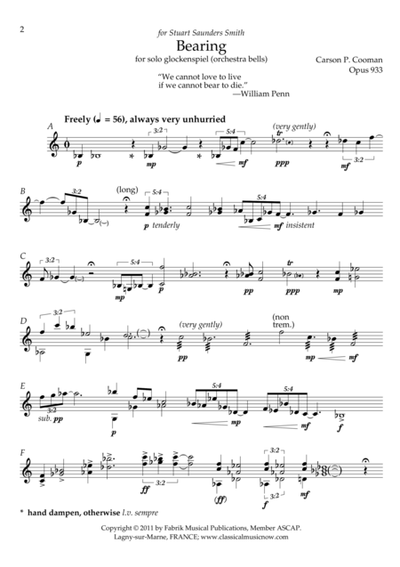 Carson Cooman Bearing 2011 For Solo Glockenspiel Orchestra Bells Page 2