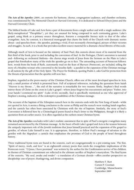 Carson Cooman The Acts Of The Apostles 2009 An Oratorio For Baritone Chorus Congregation Audience And Chamber Orchestra Full Score Page 2