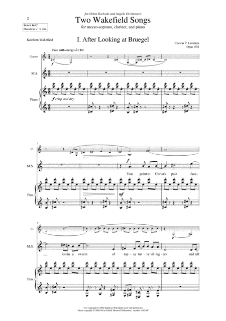 Carson Cooman Two Wakefield Songs 2004 For Mezzo Soprano Bb Or A Clarinet And Piano Page 2