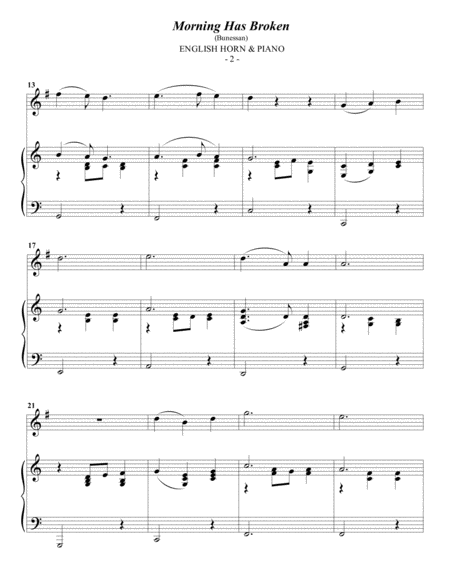 Cat Stevens Morning Has Broken For English Horn Piano Page 2