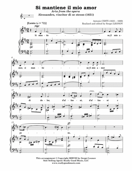 Cesti Antonio Si Mantiene Il Mio Amor Aria From The Opera Alessandro Vincitor Di Se Stesso Arranged For Voice And Piano B Minor Page 2