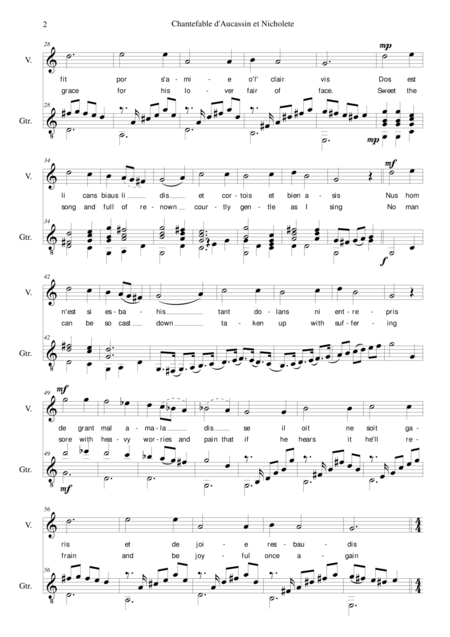 Chantefable Of Aucassin And Nicolette For Voice And Guitar Page 2