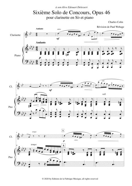 Charles Colin Sixime Solo De Concours Opus 46 Arranged For Bb Clarinet And Piano Page 2