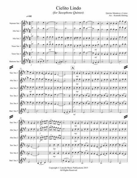 Cielito Lindo For Saxophone Quintet Sattb Or Aattb Page 2