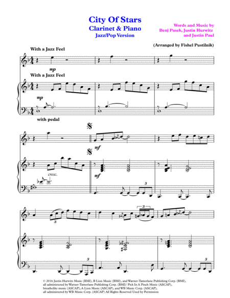 City Of Stars For Clarinet And Piano Jazz Pop Version Video Page 2