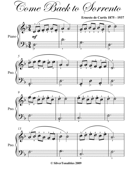 Come Back To Sorrento Easiest Piano Sheet Music Page 2