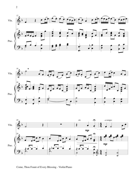 Come Thou Fount Of Every Blessing Violin Piano And Violin Part Page 2