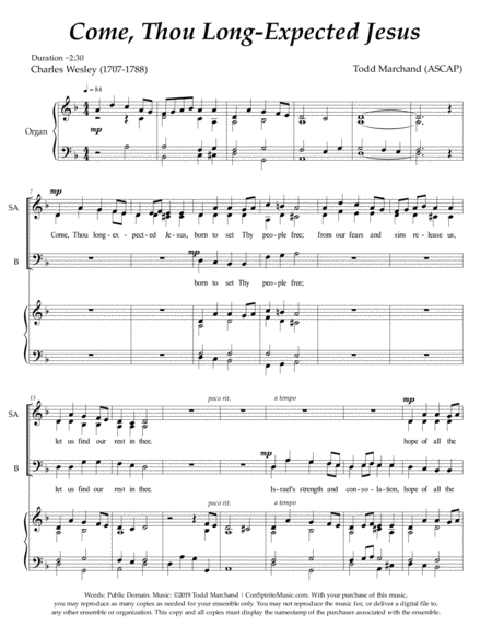 Come Thou Long Expected Jesus Advent Anthem Sab Organ Page 2