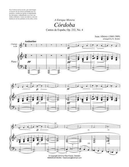 Cordoba From Cantos De Espana Op 232 For Clarinet And Piano Page 2