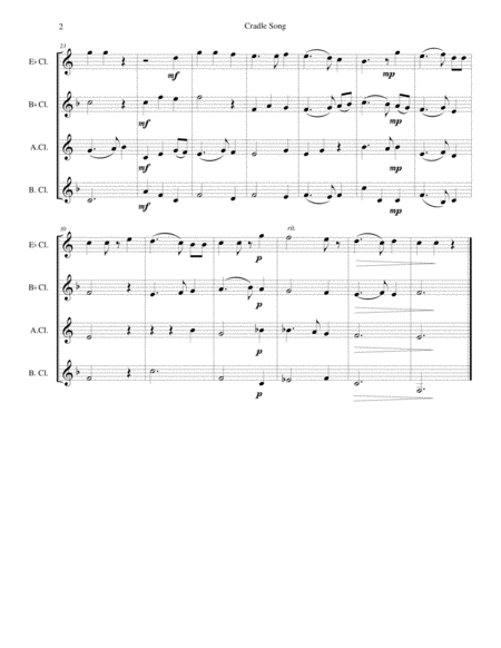 Cradle Song For Clarinet Quartet E Flat B Flat Alto And Bass Page 2