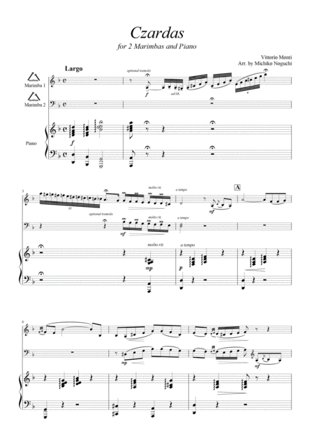 Czardas For Marimba Duet And Piano Page 2