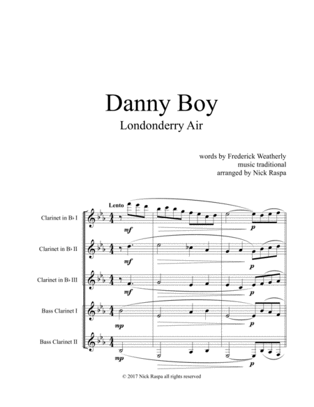 Danny Boy For Clarinet Quintet Score Page 2