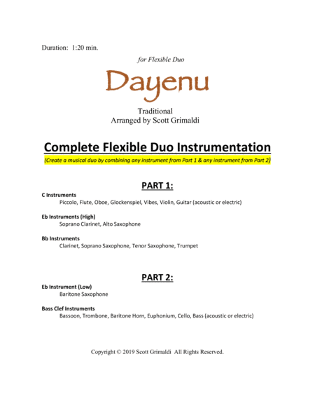 Dayenu For Flexible Duo C Eb Bb Bass Clef Instruments Page 2