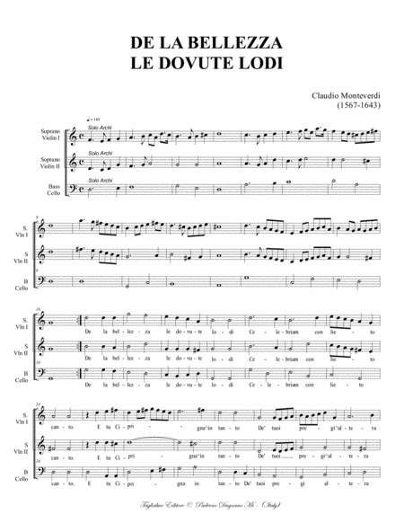 De La Bellezza Le Dovute Lodi C Monteverdi For Ssb Choir Or Stb And Trio String Page 2