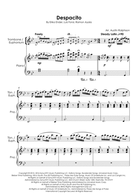 Despacito Trombone Euphonium And Piano Intermediate Level Page 2