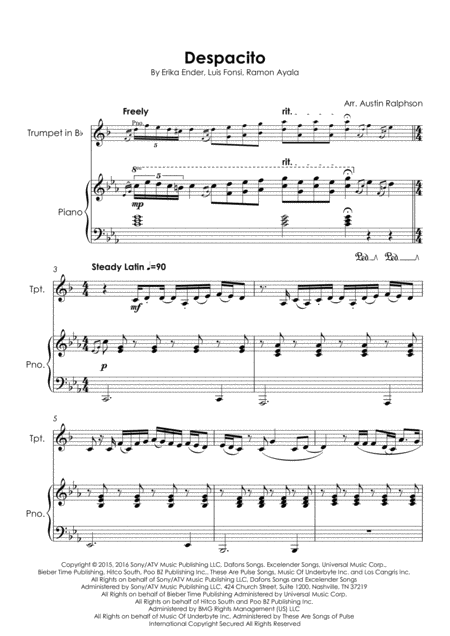 Despacito Trumpet And Piano Intermediate Level Page 2