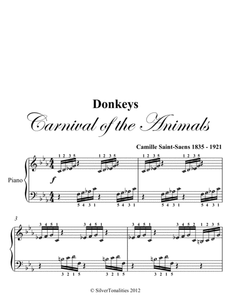 Donkeys Carnival Of The Animals Beginner Piano Sheet Music Page 2