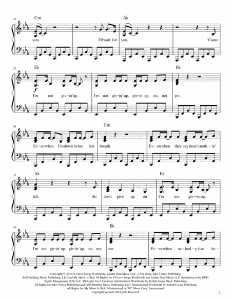 Dont Give Up On Me Intermediate Piano Page 2