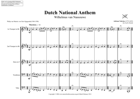 Dutch National Anthem Het Wilhelmus Wilhelmus Van Nassouwe For Brass Quintet Page 2