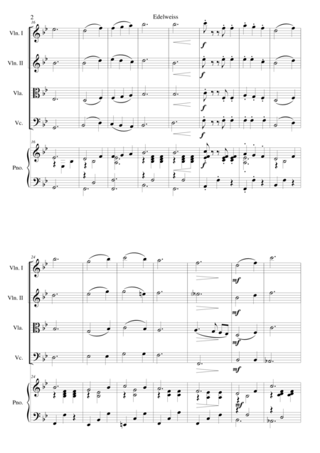 Edelweiss For String Quartet And Piano Page 2