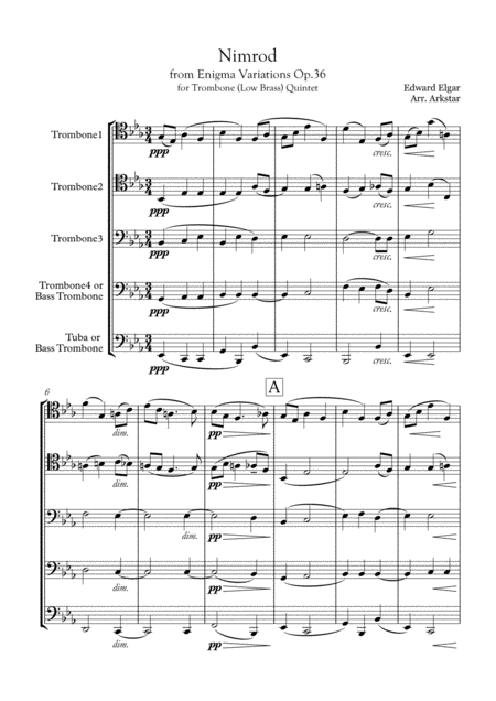 Elgar Nimrod From Enigma Variation Variations On An Original Theme For Orchestra For Low Brass Trombone Quintet Page 2