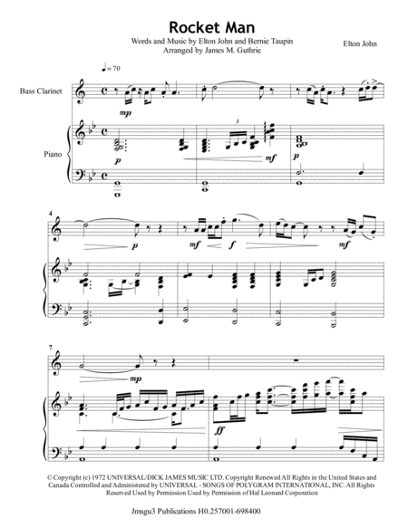 Elton John Rocket Man For Bass Clarinet Piano Page 2