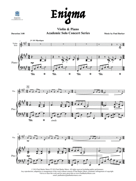 Enigma Violin Piano Score Parts Page 2