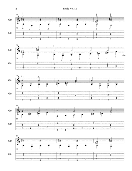 Etude No 12 For Guitar By Neal Fitzpatrick Tablature Edition Page 2