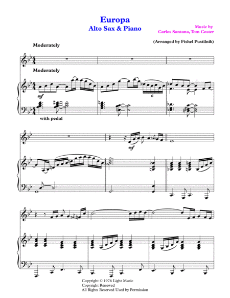 Europa By Santana For Alto Sax And Piano Video Page 2