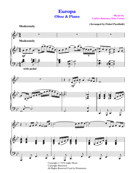 Europa By Santana For Oboe And Piano Video Page 2