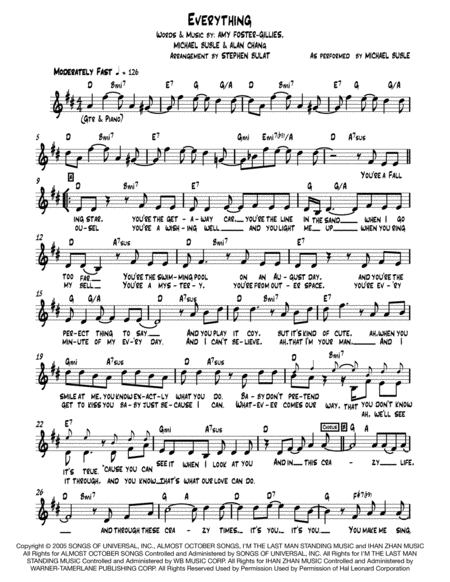 Everything Michael Buble Lead Sheet In Original Key Of D Page 2