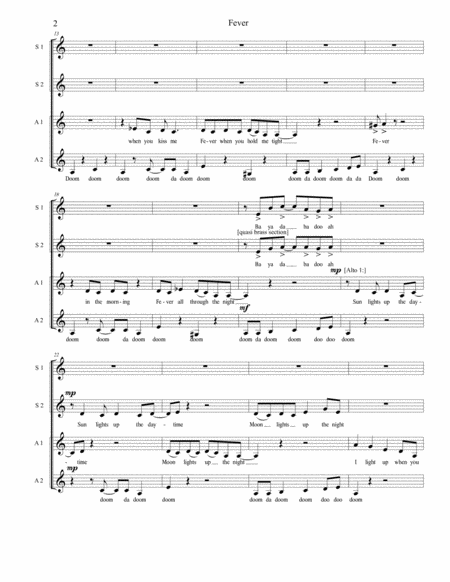 Fever By Peggy Lee Ssaa A Cappella Arranged By Sarah Jaysmith Page 2