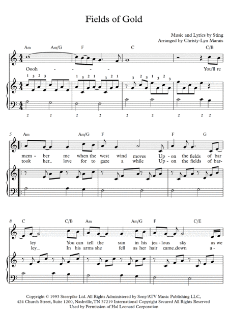 Fields Of Gold Harp Voice Easy In C Page 2