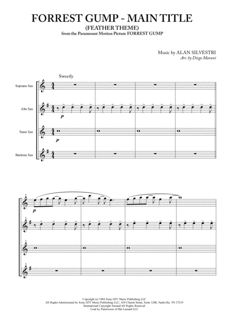 Forrest Gump Main Title Feather Theme For Saxophone Quartet Page 2