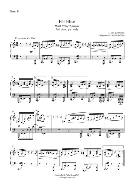 Fr Elise For 2 Pianos By Beethoven 2nd Piano Part Only Page 2