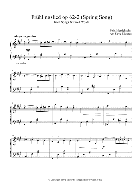 Frhlingslied Spring Song Op62 2 From Songs Without Words Made Easier Page 2