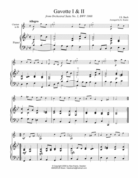 Gavotte 1 2 From Suite No 3 Bwv 1068 For Clarinet In Bb And Piano Page 2